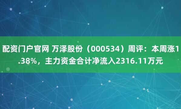 配资门户官网 万泽股份（000534）周评：本周涨1.38%，主力资金合计净流入2316.11万元